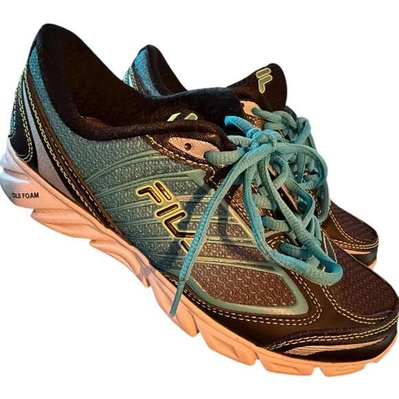 Fila DLS Foam CoolMax Running Shoes Teal Black Yellow Women’s Size 7 Sneakers - Picture 3 of 8